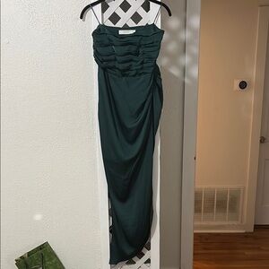 Astr Green Strapless Ruched Cocktail Gown